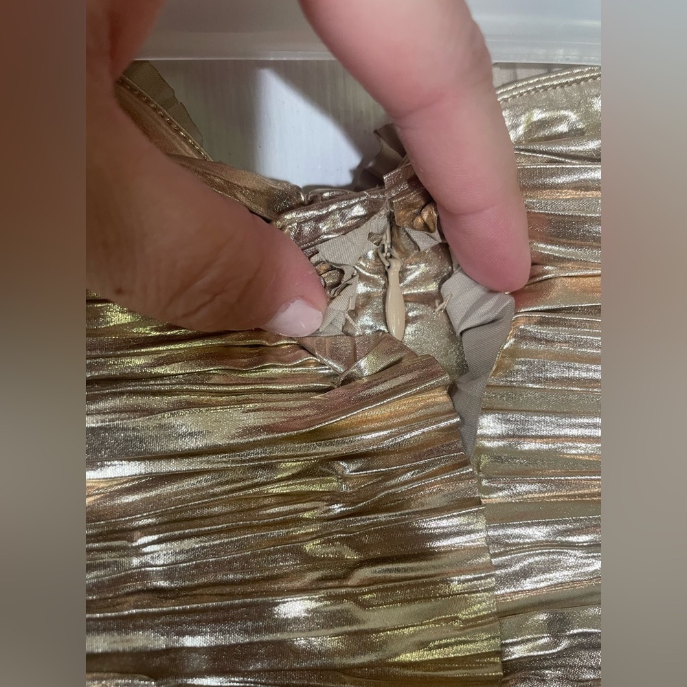 cult gaia Metallic Gold Strapless Pleated Mini Dress - Picture 13 of 14